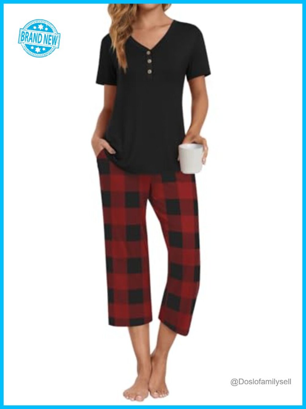 Women's 2 Piece Pajama Set Short Sleeve Top Capri Pants Sleepwear Lounge Set